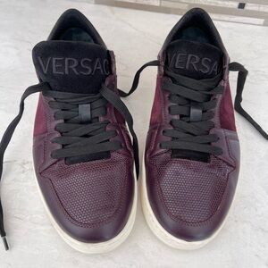 VERSACE Men's Dark Burgundy & Black Leather Sneakers, Size 7 US /40 EU - EUC